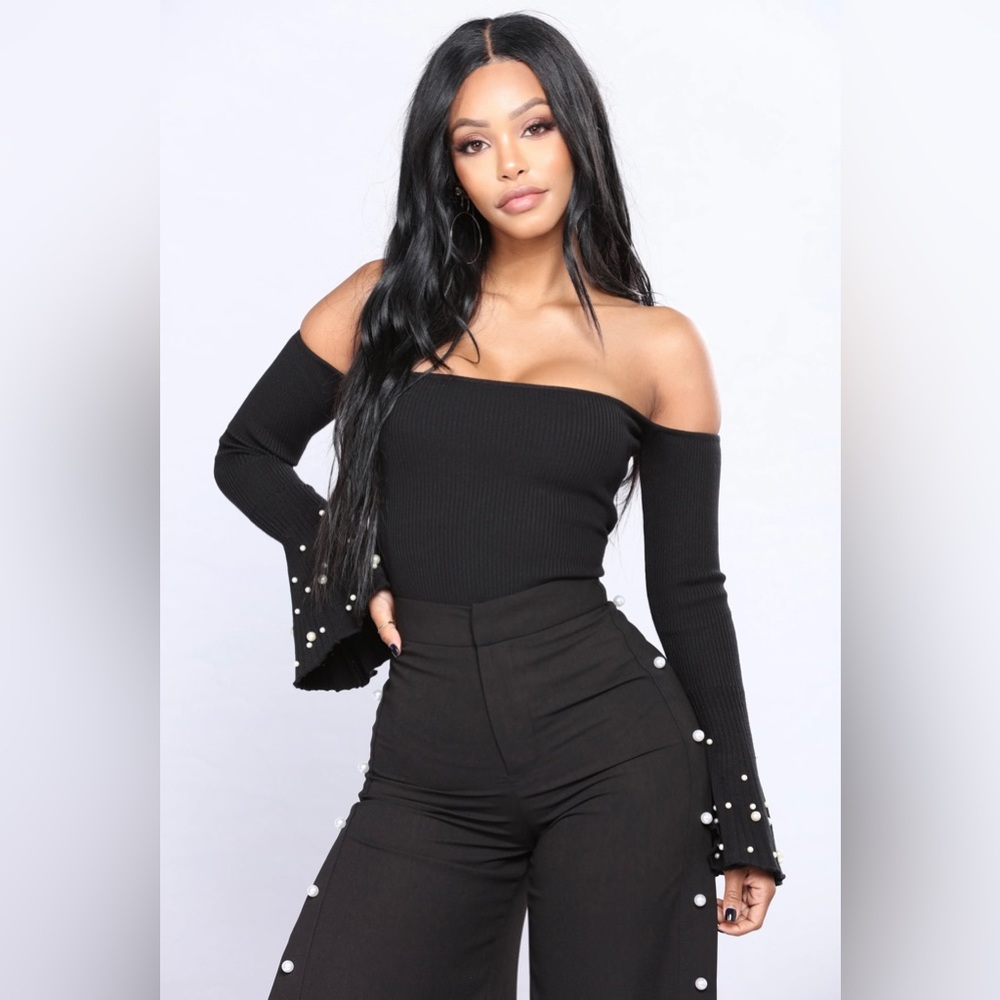 Fashion Nova Liv Pearl Bell Sleeve Top -XS